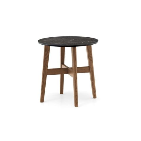 Bàn Rumel - bàn trà tròn mặt đá đen chân gỗ D50cm