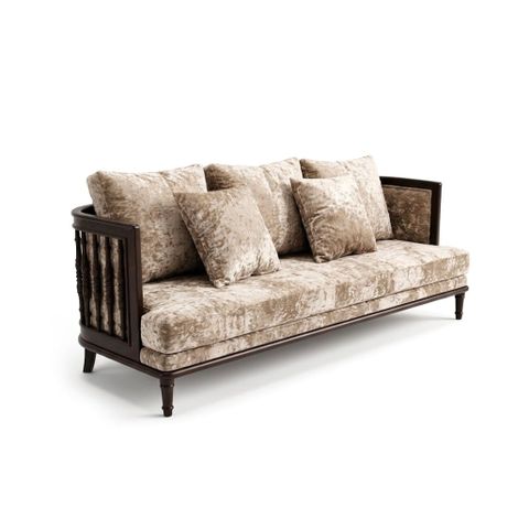 Sofa Indra - Ghế bọc nhung be khung gỗ
