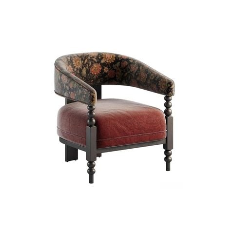 Ghế Marlowe - Ghế bành hoa vintage nệm nhung đỏ