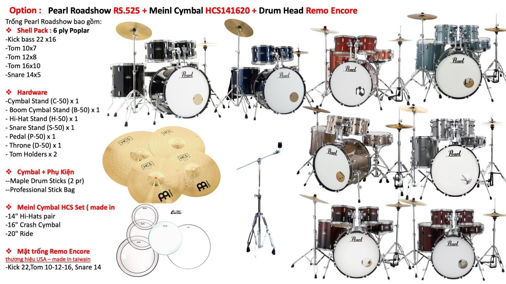  Phiên Bản Nâng Cấp Pro Trống Cơ Pearl Roadshow RS525 
