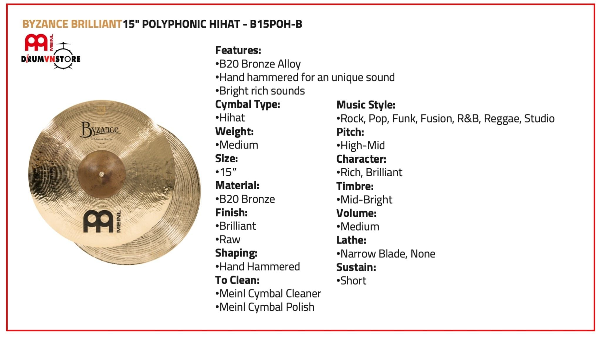  Cymbal Meinl Byzance Polyphonic Brilliant 