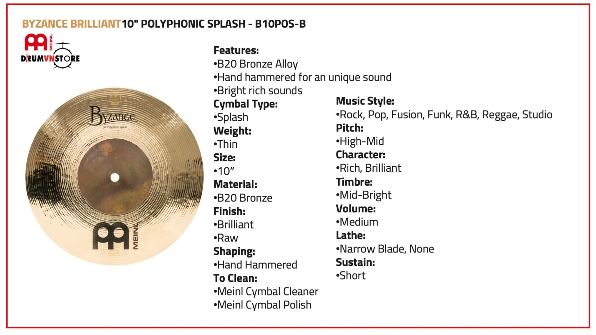  Cymbal Meinl Byzance Polyphonic Brilliant 