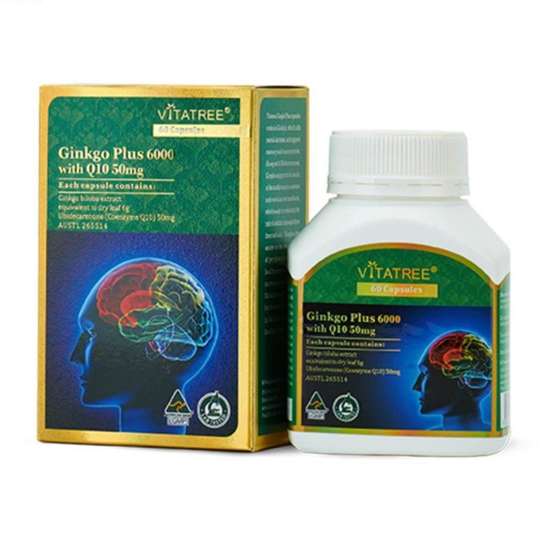 Viên uống bổ não Vitatree Ginkgo Plus 6000 With Q10 50mg 60 viên Úc
