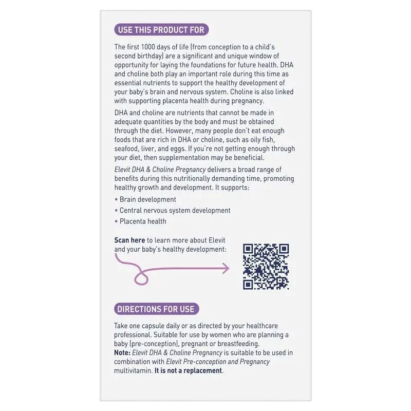 Viên uống Elevit DHA & Choline Pregnancy 60 viên Úc cho bà bầu