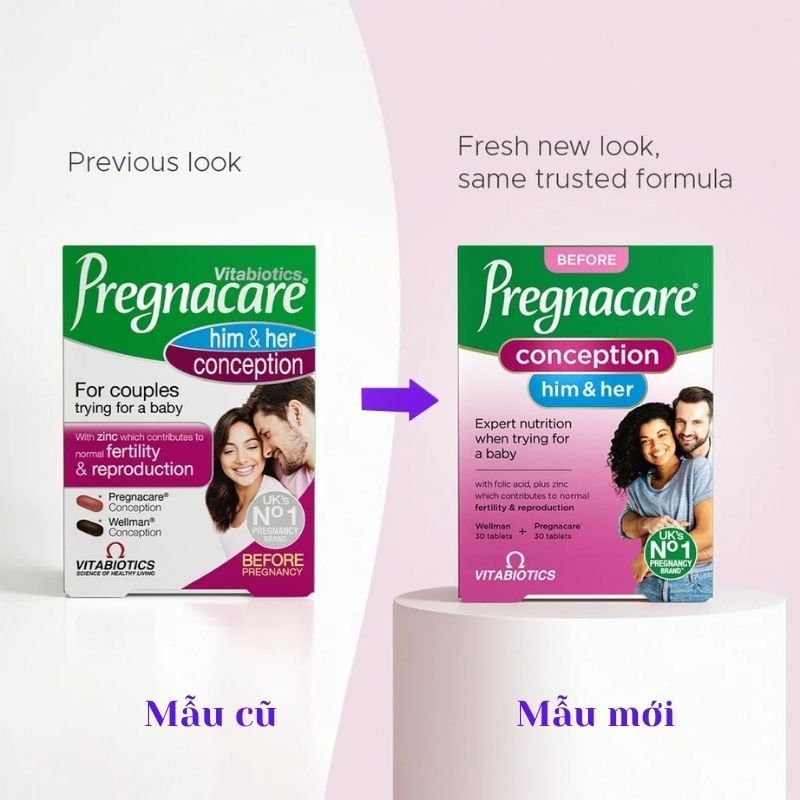 Thực phẩm bảo vệ sức khỏe tăng thụ thai Pregnacare Him & Her Conception Anh 60 viên