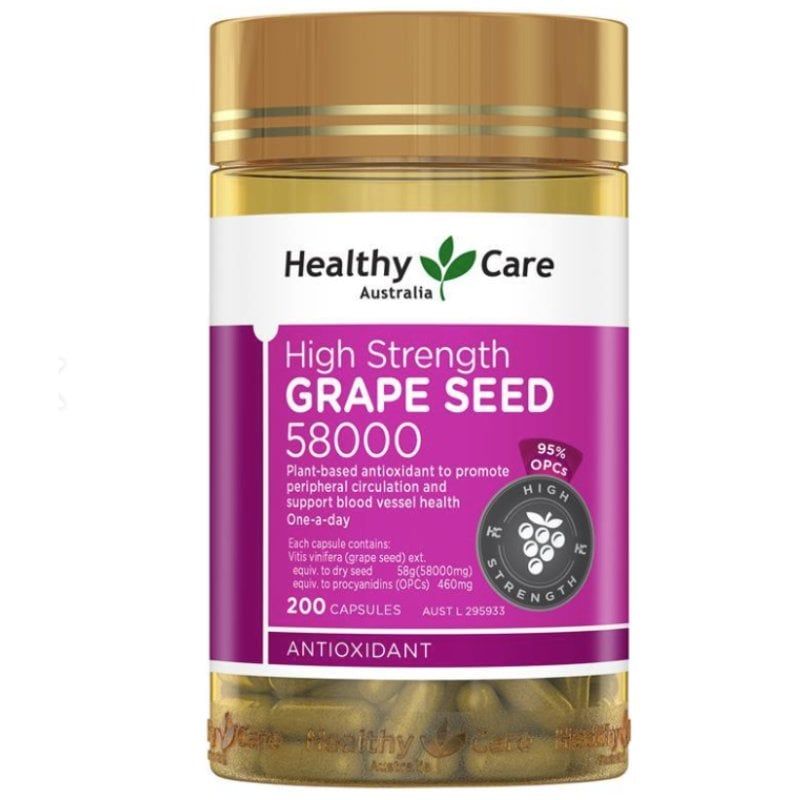 Tinh chất hạt nho Healthy Care High Strength Grape Seed 58000 Úc 200 viên