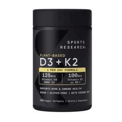 Viên uống Vitamin D3 K2 Sports Research 125mcg thuần chay 160 viên Mỹ