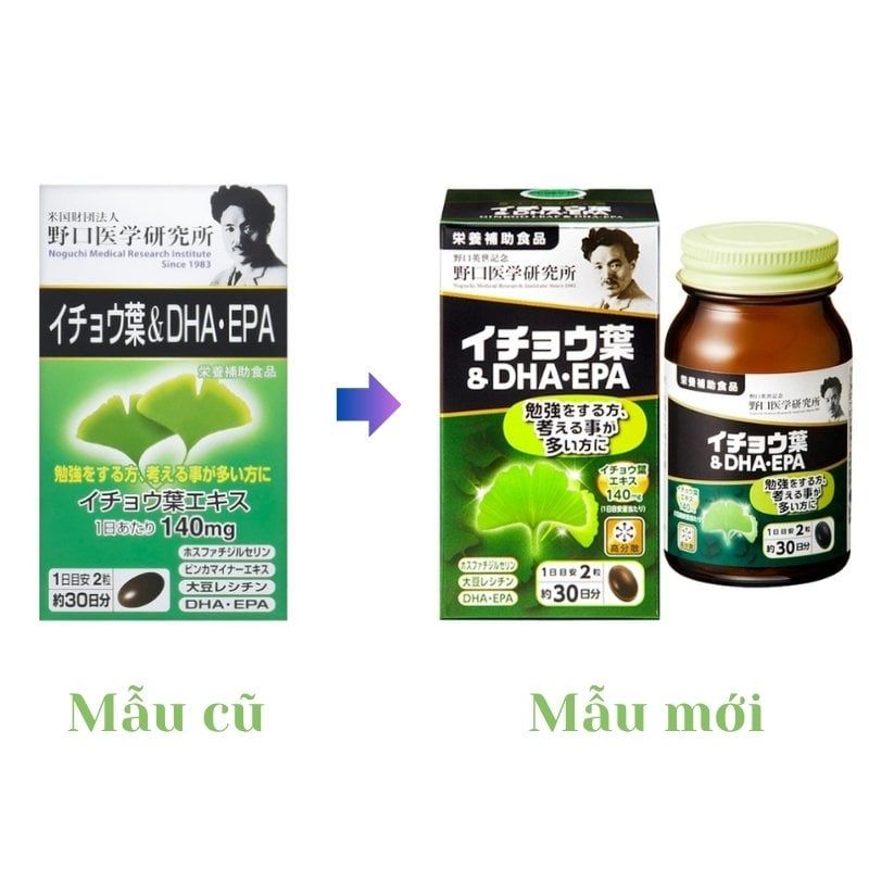 Thực phẩm bảo vệ sức khỏe bổ não Noguchi DHA EPA Ginkgo 60 viên Nhật Bản