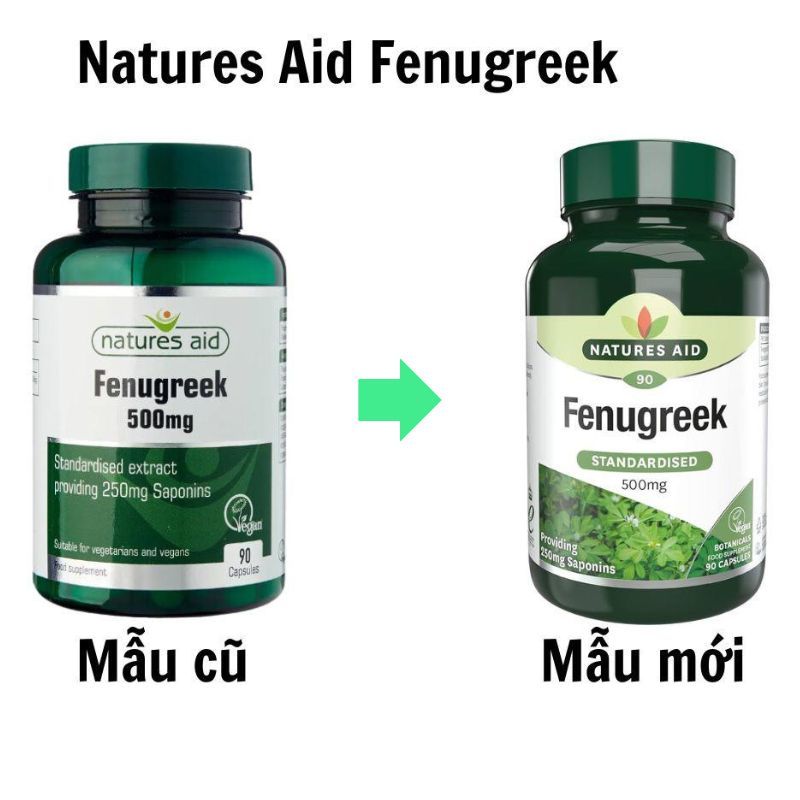 Viên uống lợi sữa Fenugreek Natures Aid 500mg 90 viên Anh chiết xuất cỏ cà ri