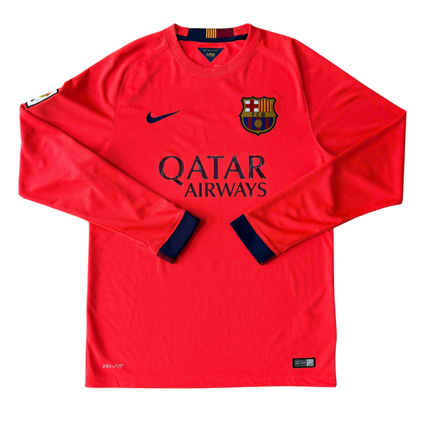 ÁO BÓNG ĐÁ BARCELONA 2014/15 SÂN KHÁCH CHÍNH HÃNG TAY DÀI - PATCH LALIGA + MESSI #10 -- 618738-672