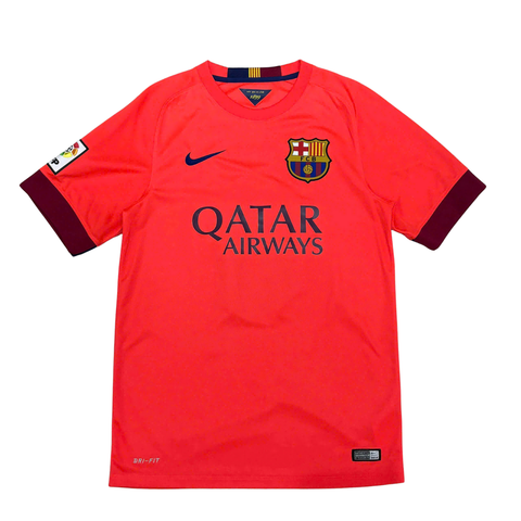 ÁO BÓNG ĐÁ BARCELONA 2014/15 SÂN KHÁCH CHÍNH HÃNG FAN + PATCH LALIGA & A.INIESTA #8