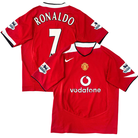 ÁO BÓNG ĐÁ MANCHESTER UNITED SÂN NHÀ 2004/06 CHÍNH HÃNG - NAMESET RONALDO #7 - PATCH EPL - F40106DHA