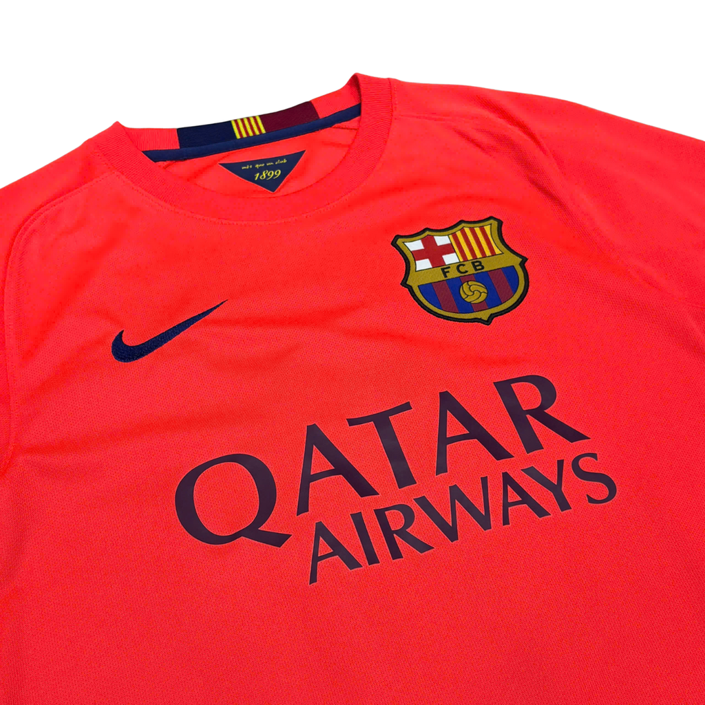 ÁO BÓNG ĐÁ BARCELONA 2014/15 SÂN KHÁCH CHÍNH HÃNG FAN + PATCH LALIGA & A.INIESTA #8