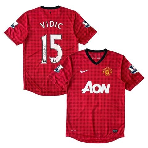 ÁO BÓNG ĐÁ MANCHESTER UNTED 2012/13 SÂN NHÀ CHÍNH HÃNG - PATCH NGOẠI HẠNG ANH & VIDIC #15 + CHỮ KÍ -- 479278-623