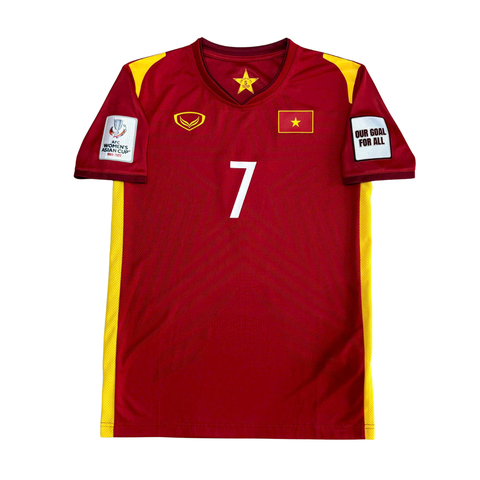 ÁO BÓNG ĐÁ VIỆT NAM 2021 SÂN NHÀ CHÍNH HÃNG PLAYER + PATCH AFC WOMEN'S ASIAN CUP #7 N.T.T.DUNG + CHỮ KÍ CẦU THỦ