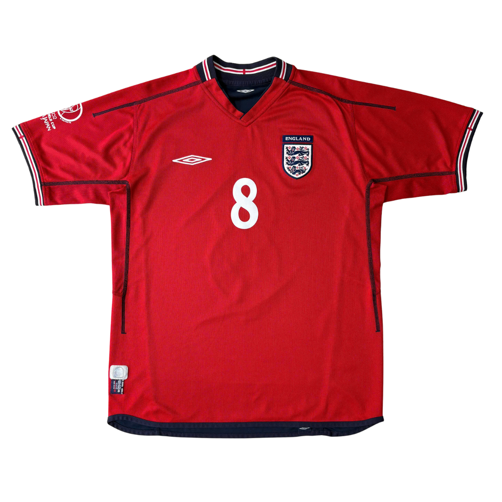 ÁO BÓNG ĐÁ ANH 2002/04 SÂN KHÁCH CHÍNH HÃNG - PATCH WORLD CUP 2002 + SCHOLES #8