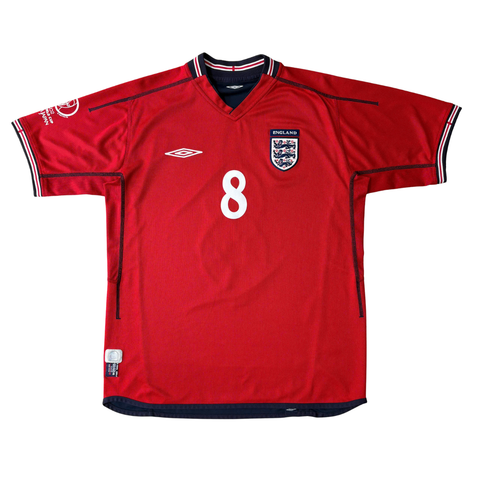 ÁO BÓNG ĐÁ ANH 2002/04 SÂN KHÁCH CHÍNH HÃNG - PATCH WORLD CUP 2002 + SCHOLES #8