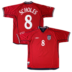 ÁO BÓNG ĐÁ ANH 2002/04 SÂN KHÁCH CHÍNH HÃNG - PATCH WORLD CUP 2002 + SCHOLES #8