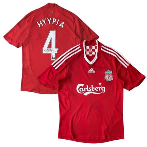 ÁO BÓNG ĐÁ LIVERPOOL 2008/09 SÂN NHÀ CHÍNH HÃNG - HYYPIA #4 + CHỮ KÍ - 313214