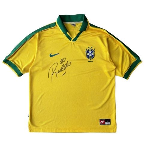 ÁO BÓNG ĐÁ BRAZIL 1997 ORIGINAL SÂN NHÀ CHÍNH HÃNG + CHỮ KÍ RIVALDO