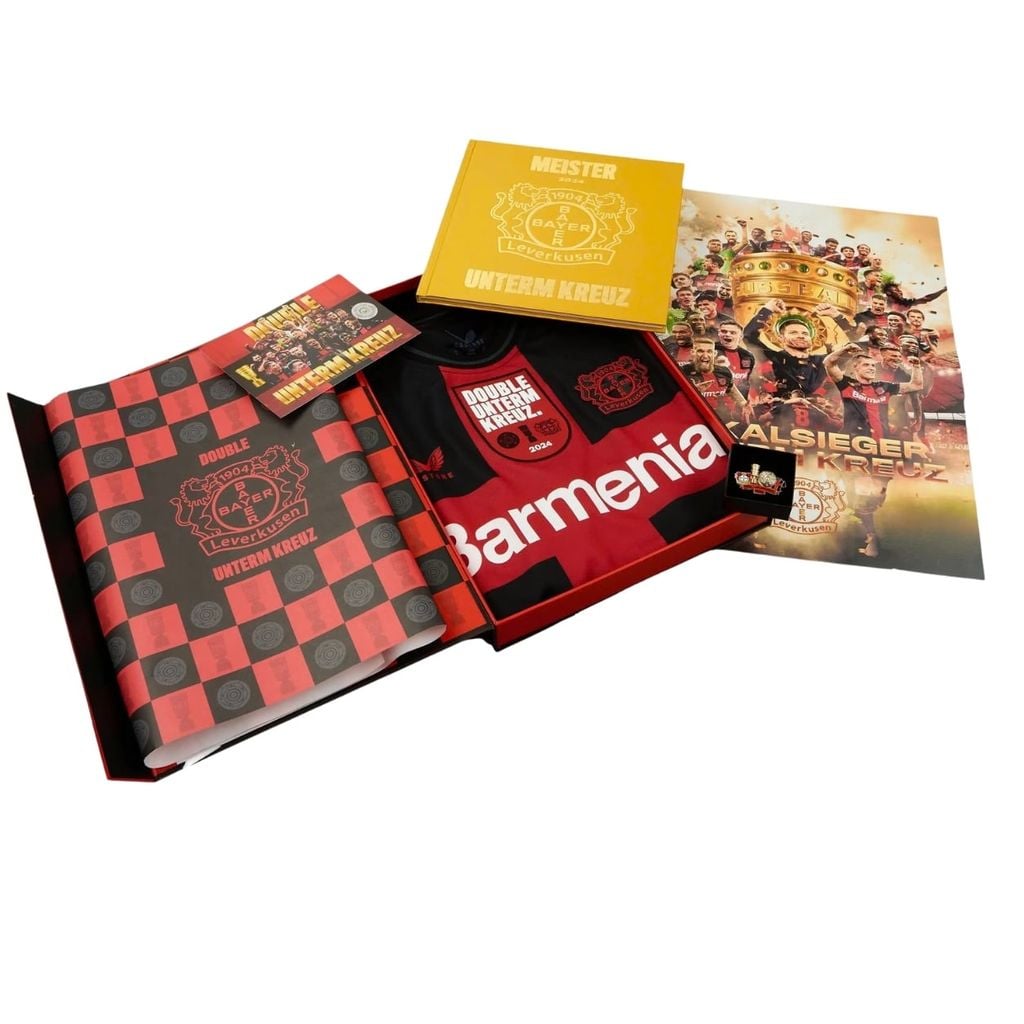 ÁO BÓNG ĐÁ BAYER LEVERKUSEN SÂN NHÀ 2023/24 KỶ NIỆM DOUBLE CUP WINNERS CHÍNH HÃNG – CÓ HỘP | TJ13566