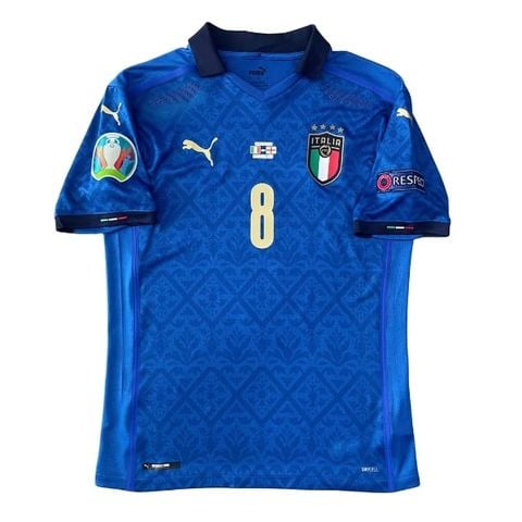 ÁO BÓNG ĐÁ ITALIA 2020/21 CHÍNH HÃNG SÂN NHÀ PLAYER - 762919-01 ( NAMESET JORGINHO-8, PATCH EURO + RESCPECT, MATCH DETAILS CHUNG KẾT EURO 2021 ,ÁO BỊ BẠC MÀU 1 SỐ CHỖ NHƯ TRÊN HÌNH, 8/10)