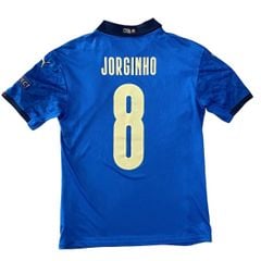 ÁO BÓNG ĐÁ ITALIA 2020/21 CHÍNH HÃNG SÂN NHÀ PLAYER - 762919-01 ( NAMESET JORGINHO-8, PATCH EURO + RESCPECT, MATCH DETAILS CHUNG KẾT EURO 2021 ,ÁO BỊ BẠC MÀU 1 SỐ CHỖ NHƯ TRÊN HÌNH, 8/10)