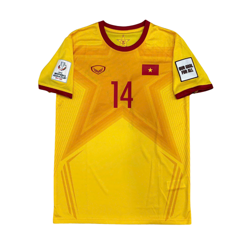 ÁO BÓNG ĐÁ VIỆT NAM 2021 THỦ MÔN CHÍNH HÃNG PLAYER + PATCH AFC WOMEN'S ASIAN CUP INDIA 2022 #14 T.T.K.THANH + CHỮ KÍ