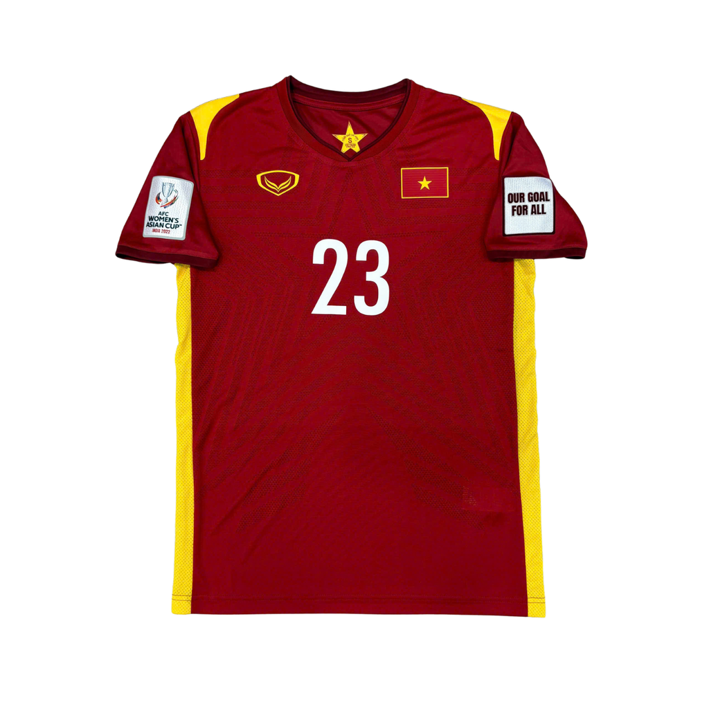 ÁO BÓNG ĐÁ VIỆT NAM 2021 SÂN NHÀ CHÍNH HÃNG PLAYER + PATCH AFC WOMEN'S ASIAN CUP INDIA 2022 #23 N.T.B.THUY + CHỮ KÍ