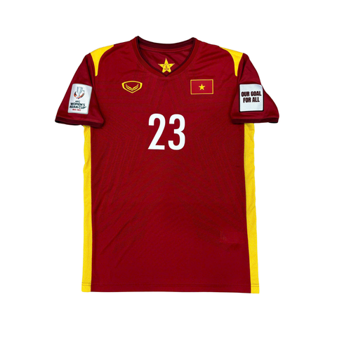 ÁO BÓNG ĐÁ VIỆT NAM 2021 SÂN NHÀ CHÍNH HÃNG PLAYER + PATCH AFC WOMEN'S ASIAN CUP INDIA 2022 #23 N.T.B.THUY + CHỮ KÍ