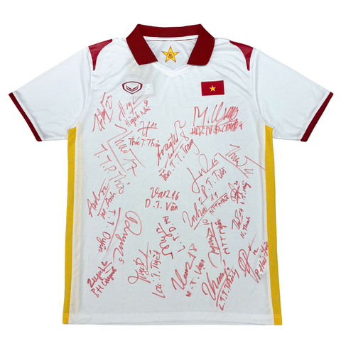 ÁO BÓNG ĐÁ VIỆT NAM 2021 SÂN KHÁCH CHÍNH HÃNG PLAYER + CHỮ KÍ ĐỘI TUYỂN NỮ