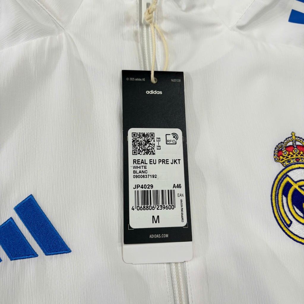 ÁO KHOÁC REAL MADRID 2025/26 SÂN NHÀ CHÍNH HÃNG TRẮNG JP4029