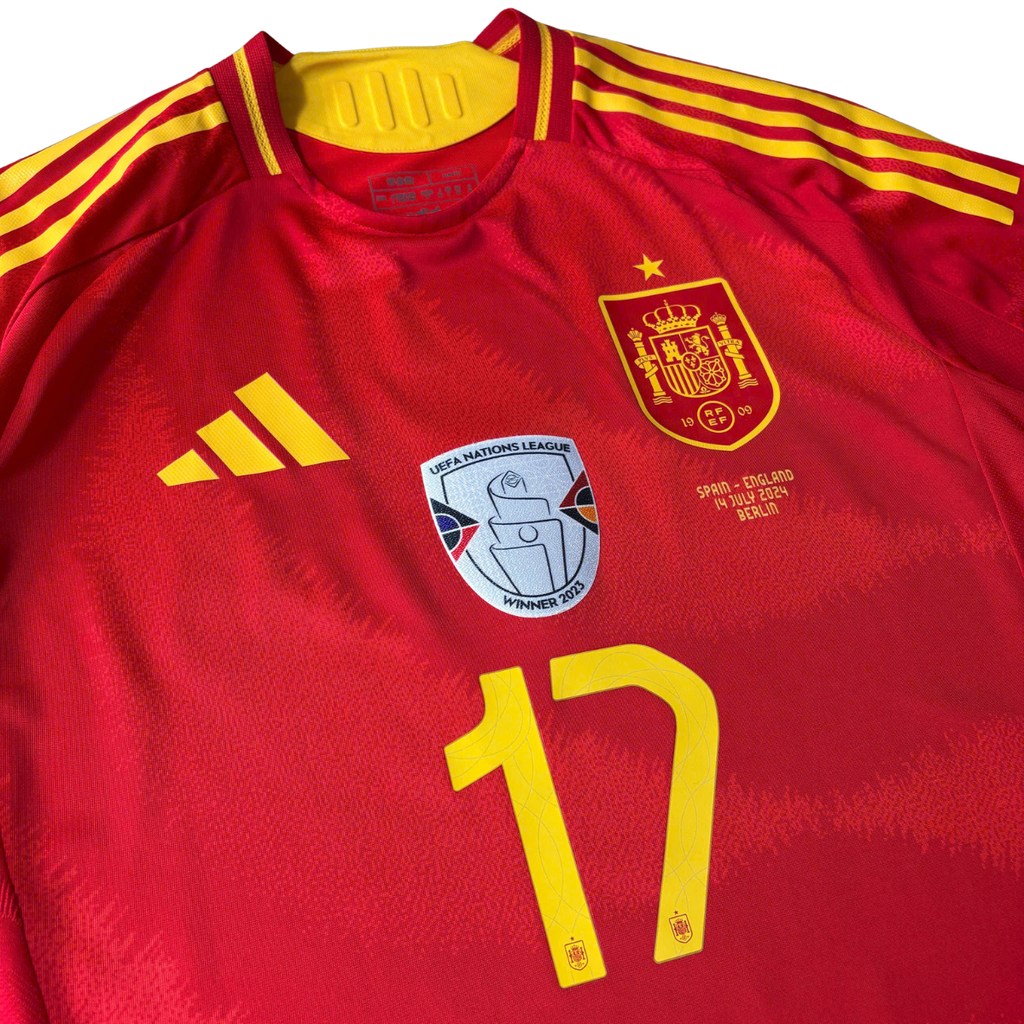 ÁO BÓNG ĐÁ TÂY BAN NHA 2024 SÂN NHÀ CHÍNH HÃNG PLAYER - PATCH EURO, FINAL DETAIL 2024, PATCH UNL WINNER 2023 - WILLIAMS JR. #17 - IP9333.