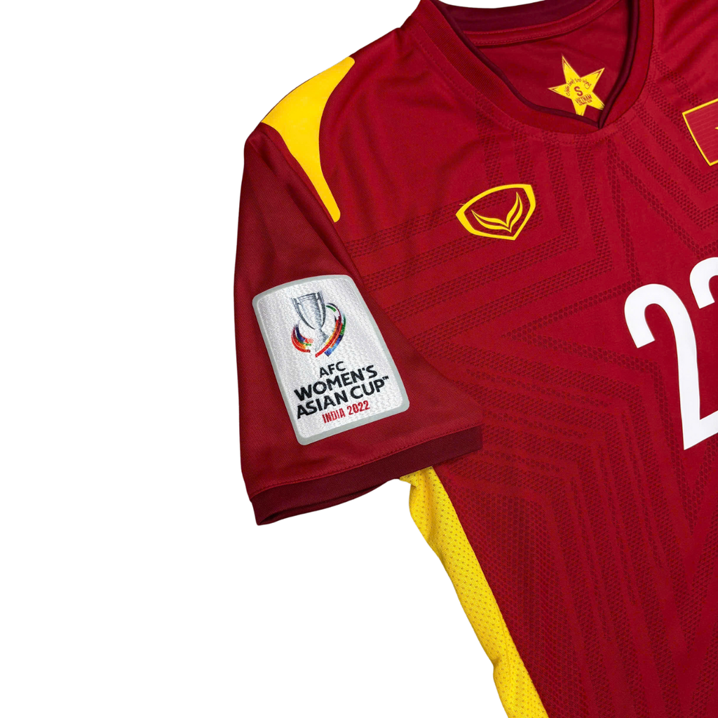 ÁO BÓNG ĐÁ VIỆT NAM 2021 SÂN NHÀ CHÍNH HÃNG PLAYER + PATCH AFC WOMEN'S ASIAN CUP INDIA 2022 #23 N.T.B.THUY + CHỮ KÍ