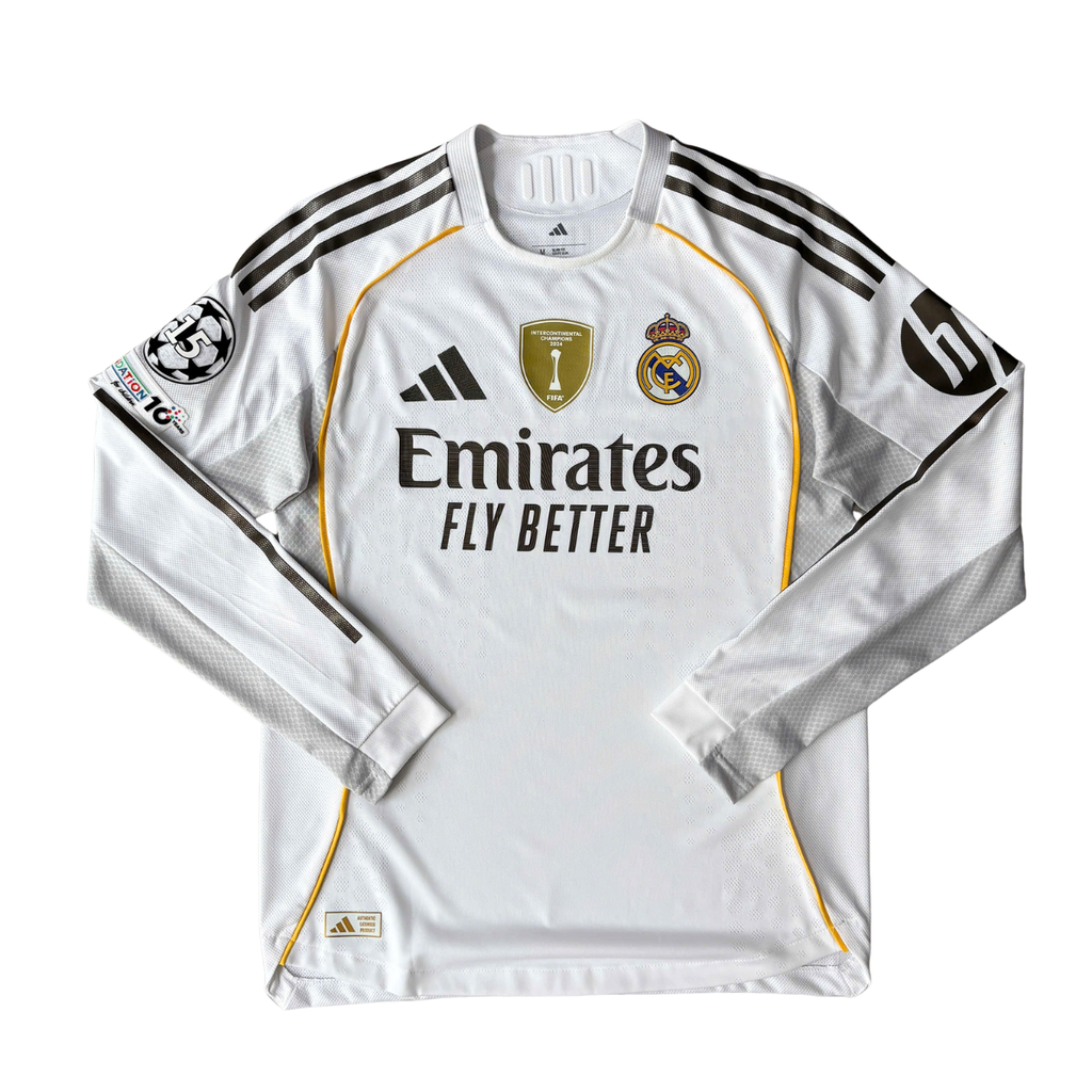 ÁO BÓNG ĐÁ REAL MADRID 2025/26 SÂN NHÀ TAY DÀI CHÍNH HÃNG PLAYER - PATCH C1, INTERCONTINENTAL CHAMPIONS 2024 - BELLINGHAM #5 - JN8866