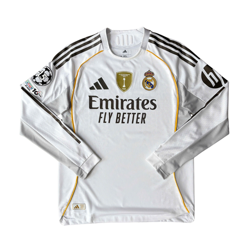 ÁO BÓNG ĐÁ REAL MADRID 2025/26 SÂN NHÀ TAY DÀI CHÍNH HÃNG PLAYER - PATCH C1, INTERCONTINENTAL CHAMPIONS 2024 - BELLINGHAM #5 - JN8866