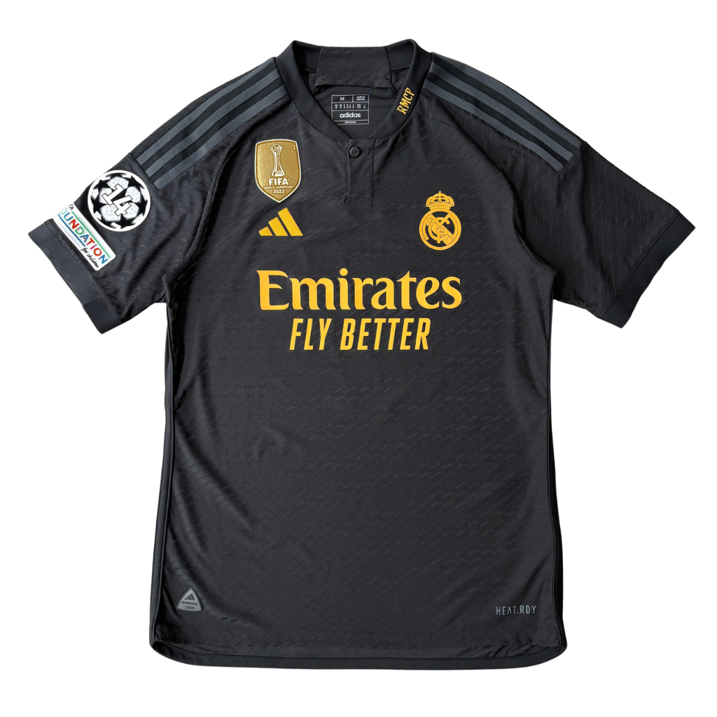 ÁO BÓNG ĐÁ REAL MADRID 2023/24 THỨ BA CHÍNH HÃNG PLAYER - PATCH C1, FIFA WORLD CHAMPIONS 2022 + VINI JR. #7 -- IQ4923