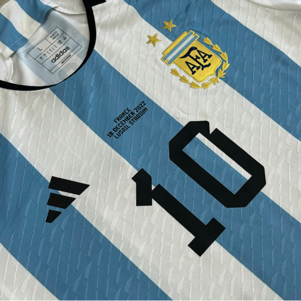 ÁO BÓNG ĐÁ ARGENTINA 2022 CHÍNH HÃNG PLAYER MESSI #10, FINAL MATCH DETAIL WORLD CUP 2022 - HF2157 - KHÔNG TAG - 10/10