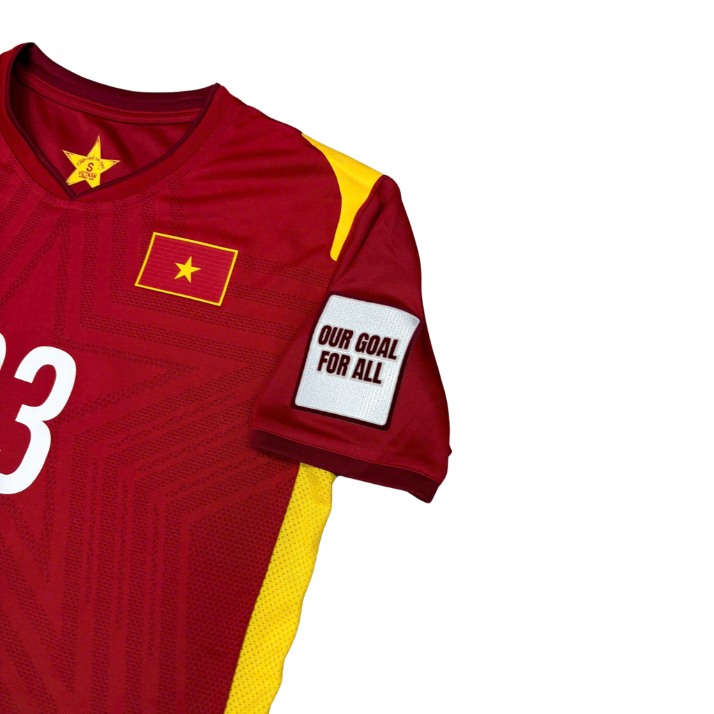 ÁO BÓNG ĐÁ VIỆT NAM 2021 SÂN NHÀ CHÍNH HÃNG PLAYER + PATCH AFC WOMEN'S ASIAN CUP INDIA 2022 #23 N.T.B.THUY + CHỮ KÍ