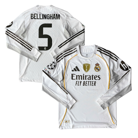 ÁO BÓNG ĐÁ REAL MADRID 2025/26 SÂN NHÀ TAY DÀI CHÍNH HÃNG PLAYER - PATCH C1, INTERCONTINENTAL CHAMPIONS 2024 - BELLINGHAM #5 - JN8866