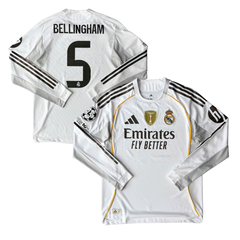 ÁO BÓNG ĐÁ REAL MADRID 2025/26 SÂN NHÀ TAY DÀI CHÍNH HÃNG PLAYER - PATCH C1, INTERCONTINENTAL CHAMPIONS 2024 - BELLINGHAM #5 - JN8866
