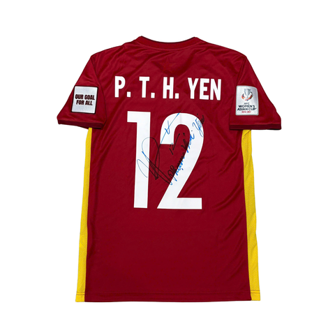 ÁO BÓNG ĐÁ VIỆT NAM 2021 SÂN NHÀ CHÍNH HÃNG PLAYER + PATCH AFC WOMEN'S ASIAN CUP 2022 #12 P.T.H.YEN + CHỮ KÍ