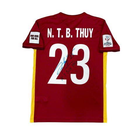 ÁO BÓNG ĐÁ VIỆT NAM 2021 SÂN NHÀ CHÍNH HÃNG PLAYER + PATCH AFC WOMEN'S ASIAN CUP INDIA 2022 #23 N.T.B.THUY + CHỮ KÍ