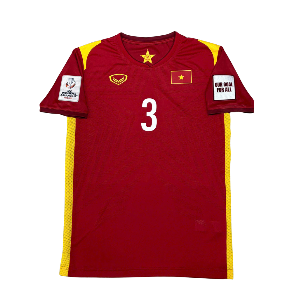 ÁO BÓNG ĐÁ VIỆT NAM 2021 SÂN NHÀ CHÍNH HÃNG PLAYER + PATCH AFC WOMEN'S ASIAN CUP INDIA 2022 #3 C.T.KIEU + CHỮ KÍ