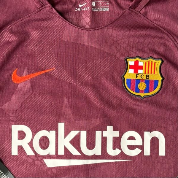 ÁO BÓNG ĐÁ BARCELONA 2017/18 CHÍNH HÃNG SÂN KHÁCH THỨ BA FAN 847253-683-NAME PATCH UEFA SUAREZ