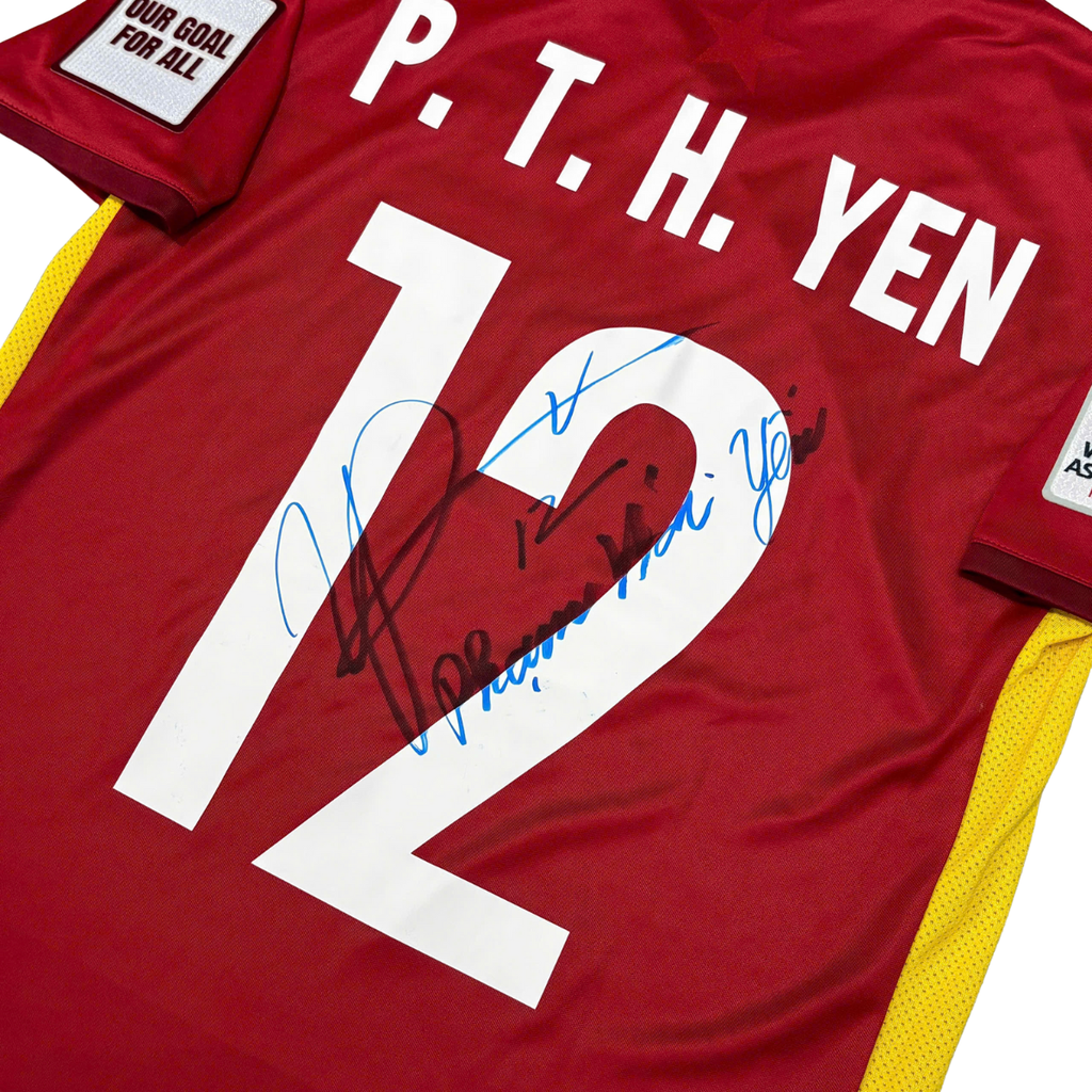 ÁO BÓNG ĐÁ VIỆT NAM 2021 SÂN NHÀ CHÍNH HÃNG PLAYER + PATCH AFC WOMEN'S ASIAN CUP 2022 #12 P.T.H.YEN + CHỮ KÍ