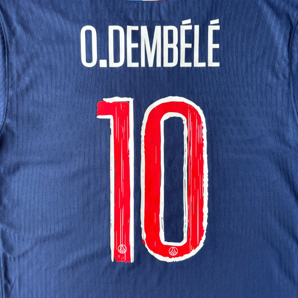 ÁO BÓNG ĐÁ PSG 2025/26 SÂN NHÀ CHÍNH HÃNG PLAYER O.DEMBÉLÉ #10 PHÔNG + PATCH C1 FN8774-411 - KHÔNG TAG - 10/10