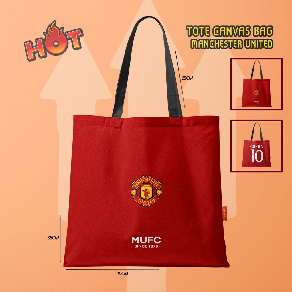 TÚI TOTE CANVAS MANCHESTER UNITED CUNHA #10 MÀU ĐỎ - SPIDY TTMU02-CUNHA