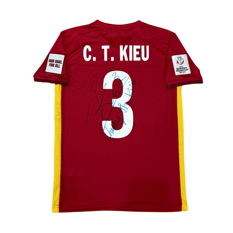 ÁO BÓNG ĐÁ VIỆT NAM 2021 SÂN NHÀ CHÍNH HÃNG PLAYER + PATCH AFC WOMEN'S ASIAN CUP INDIA 2022 #3 C.T.KIEU + CHỮ KÍ