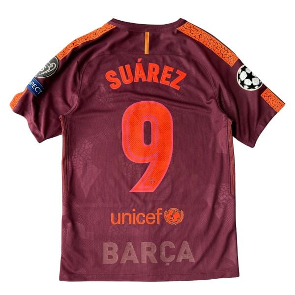 ÁO BÓNG ĐÁ BARCELONA 2017/18 CHÍNH HÃNG SÂN KHÁCH THỨ BA FAN 847253-683-NAME PATCH UEFA SUAREZ